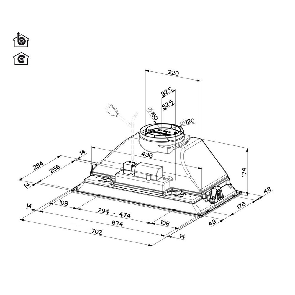 Acquista online INCA SMART C LG A70 cod. 305.0554.558 cappa cucina incasso 335 mc/h Faber